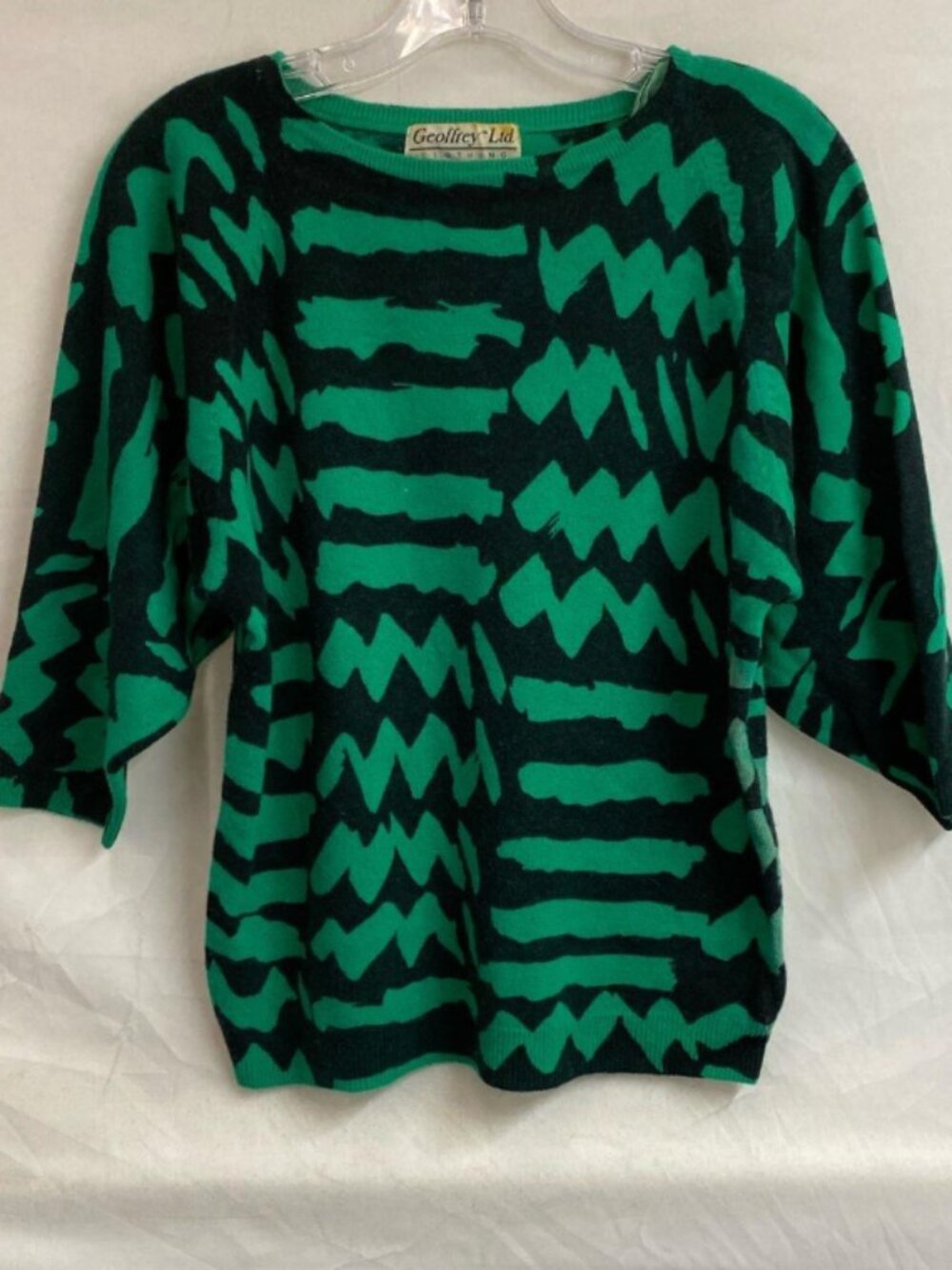 Vintage 80s Geoffrey Ltd 100% Lambswool Abstract Sweater Green Black Size M